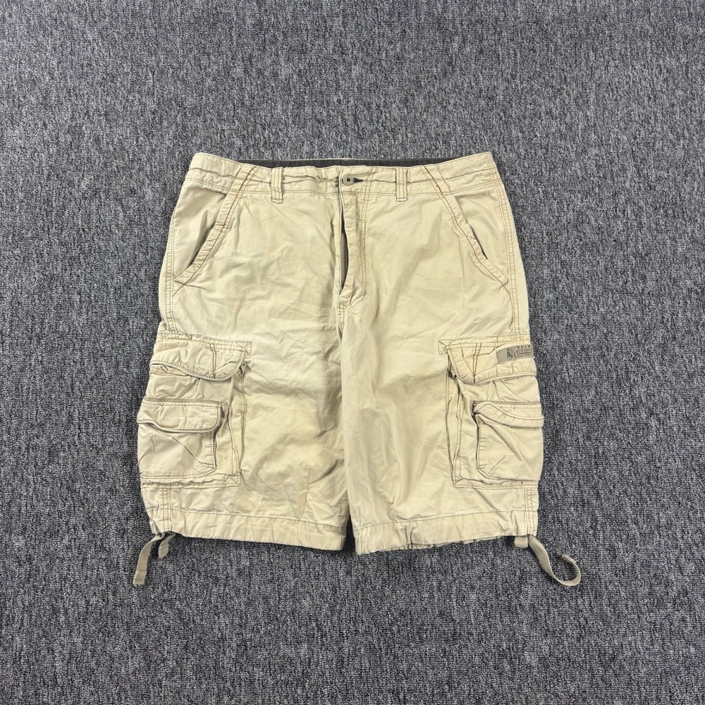 Vintage Y2K Baggy Unionbay Heavyweight Skater Cargo Shorts Tan Khaki 36